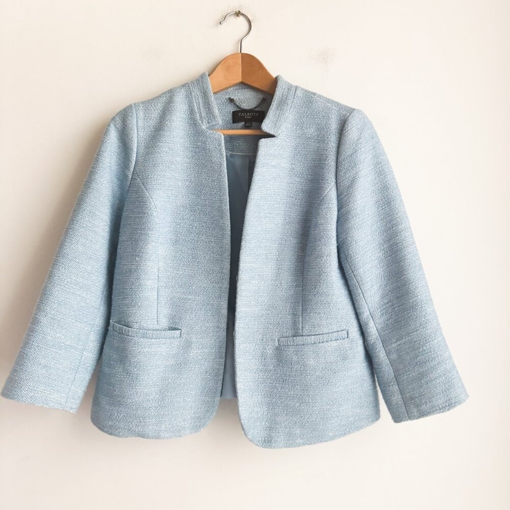Talbots Powder Blue Collarless Open-Front Blazer